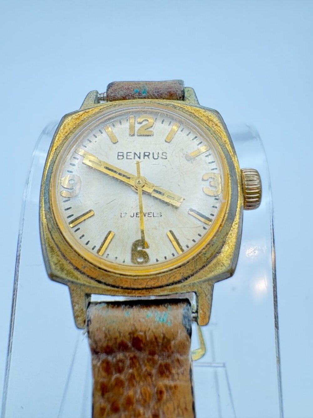 Vintage Benrus 17 Jewels Manual Wind Ladies Watch Gold Tone 23mm Leather Strap
